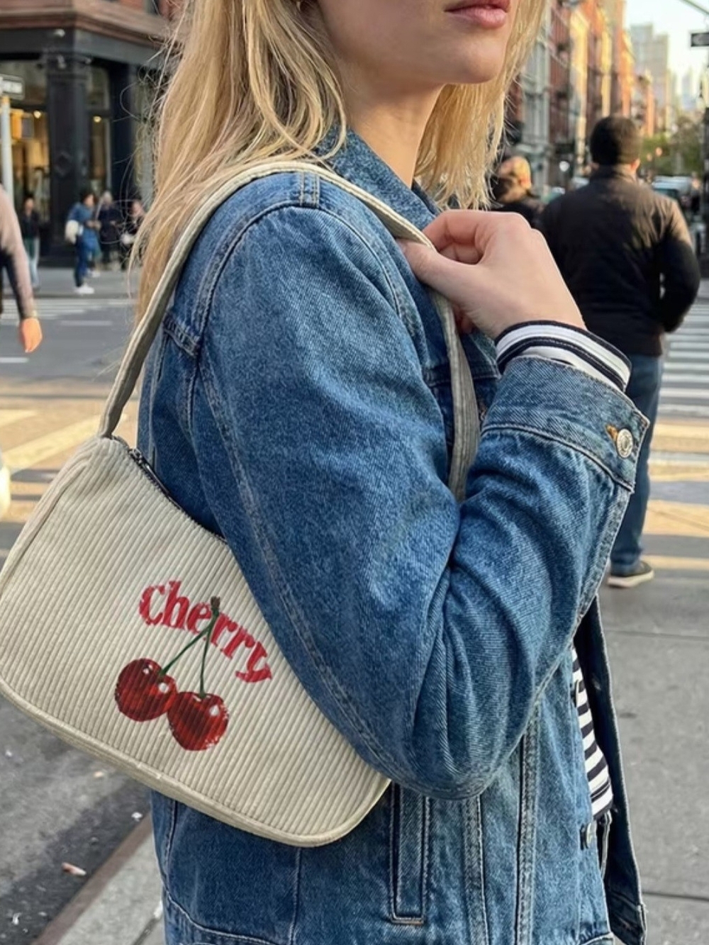 Cherry Cordoury Cream Shoulder Bag